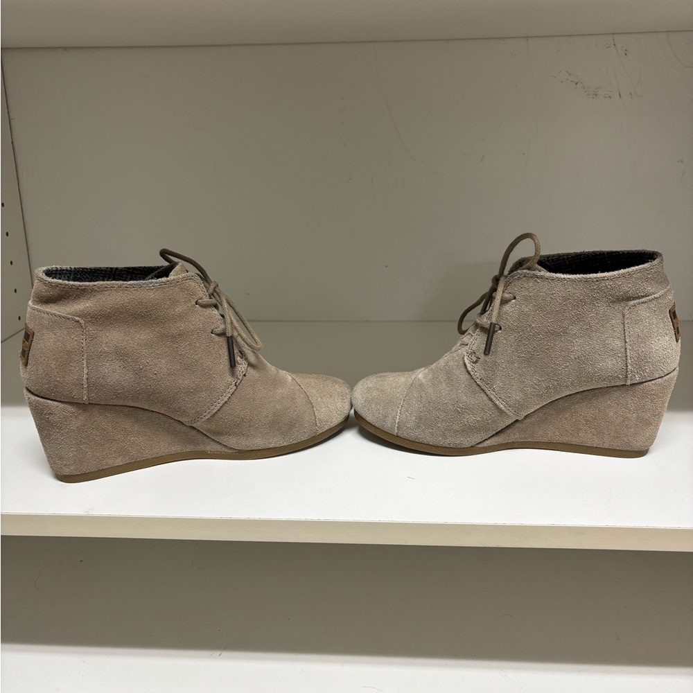 TOMS Suede Taupe Wedge Bootie